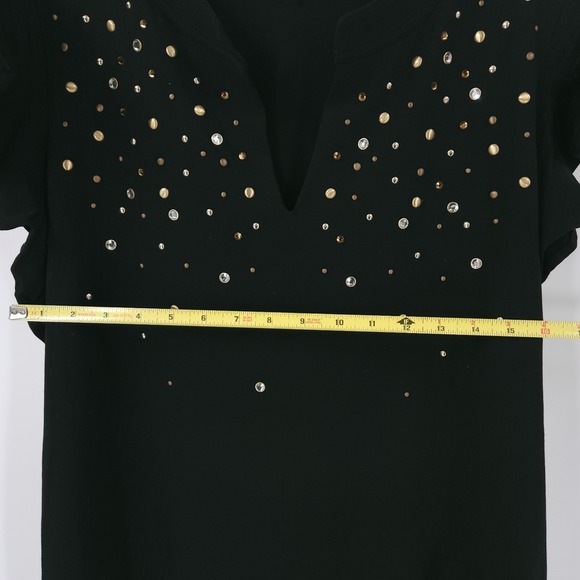Karl Lagerfeld Paris Studded Ruffle Knit Black Short Sleeve Top Womens Size XL - Picture 9 of 10